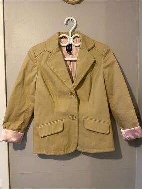 Gap Tan Pink Silk cuffs Cotton Blend Blazer Women’s Size 2 Academia Barbiecore